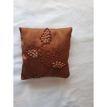 Load image into Gallery viewer, Copper coloured silk with embroidered leaves.